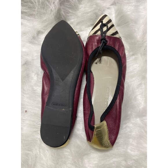 David Morelos Made In Italy Women's Zebra Print & Burgundy Leather Ballet Flats - Picture 7 of 8